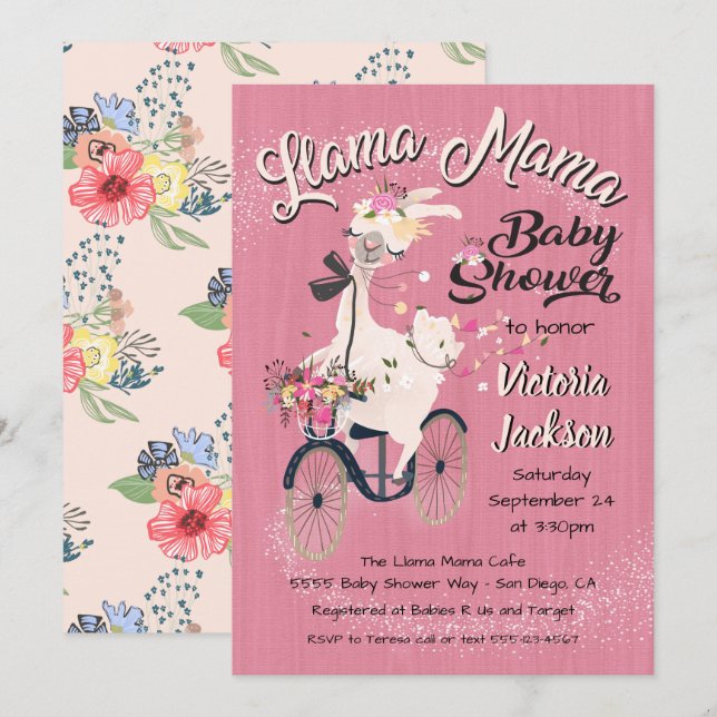 llama Momma baby shower invitations (Front/Back)