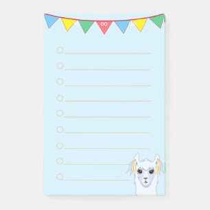 Llama & multicolored ribbons on light blue Lined Post-it Notes