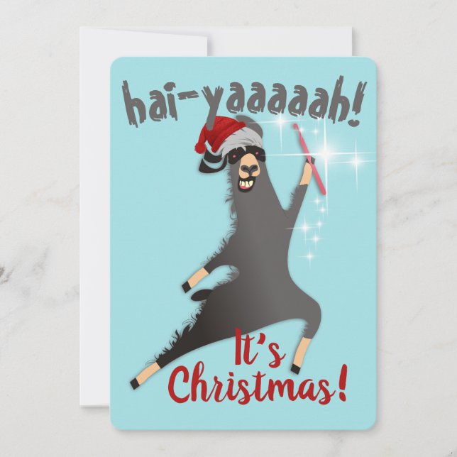 Llama ninja crochet hook Christmas hat Holiday Card (Front)