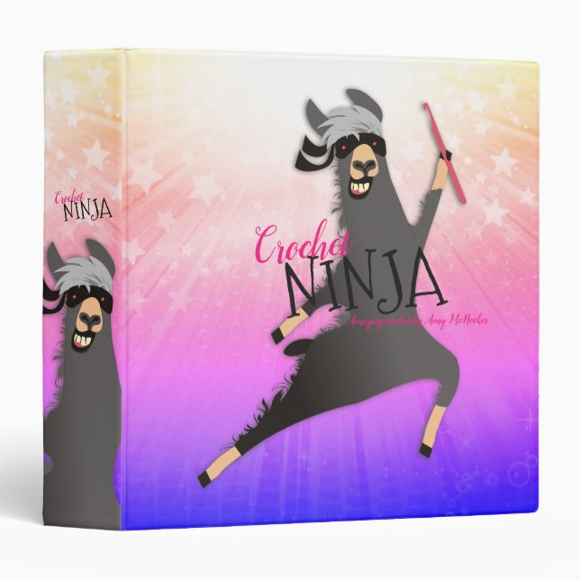 Llama ninja crochet hook yarn craft pattern binder (Front/Spine)