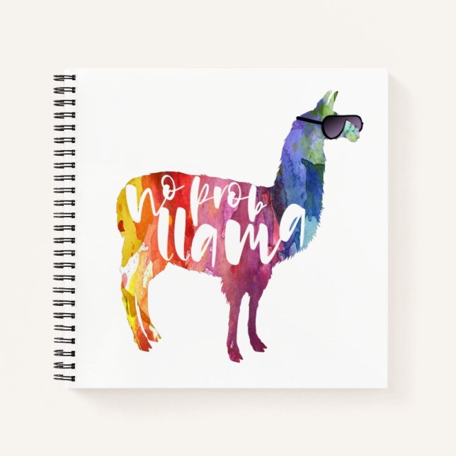 Llama. No Probllama. No Prob-llama. Funny Sayings Notebook (Front)