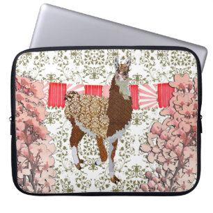 Llama Olive Damask Cherry Blossom Computer Sleeve