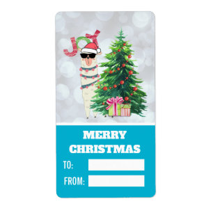 Llama on Silver Bokeh & Icy Blue Christmas Cadeau