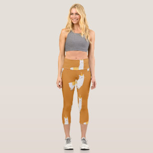 Llama, orange background: birthday pattern. capri leggings