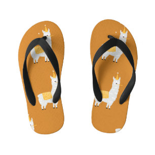 Llama, orange background: birthday pattern. kid's flip flops