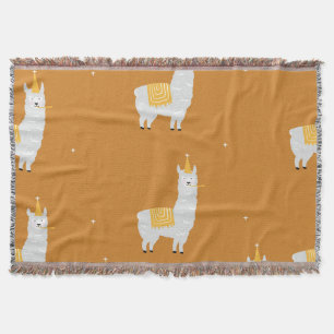 Llama, orange background: birthday pattern. throw blanket
