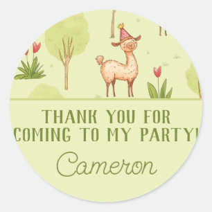 Llama outdoor kid’s birthday celebration classic round sticker
