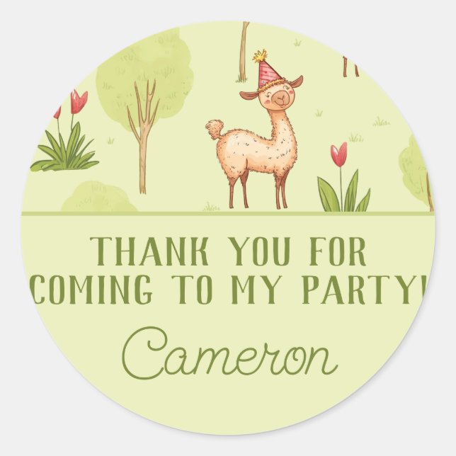 Llama outdoor kid’s birthday celebration classic round sticker (Front)