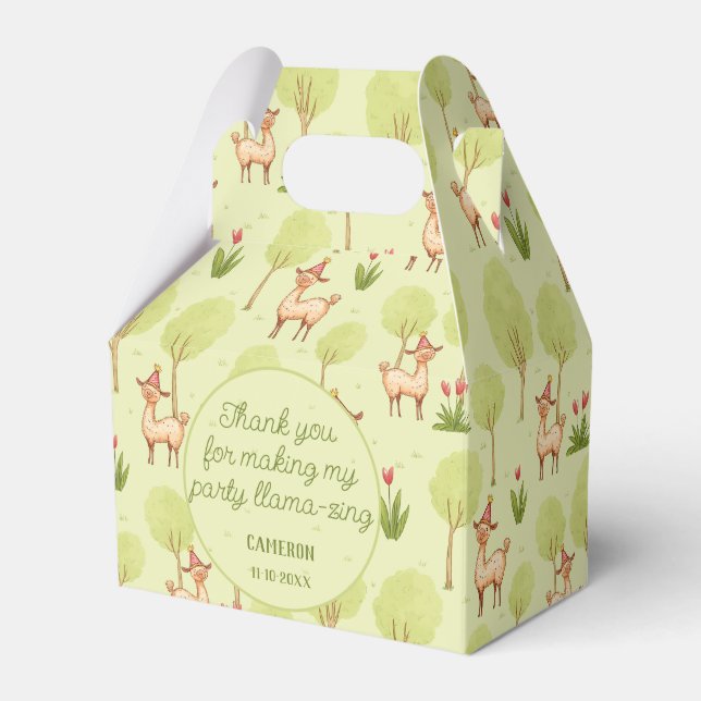 Llama outdoor kid’s birthday celebration  favor box (Front Side)