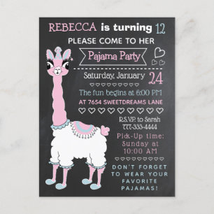 Llama Pajama Sleepover Party Chalkboard Carte post