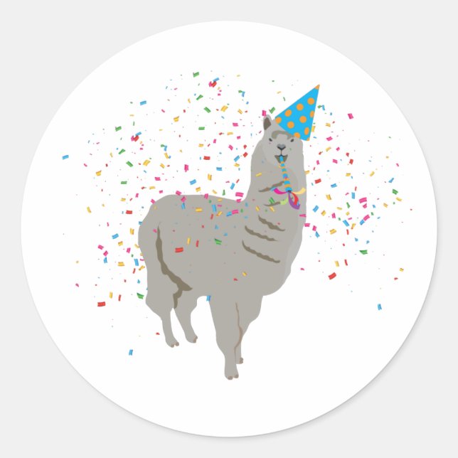 Llama Partying - Animals Having a Party Classic Round Sticker (Front)