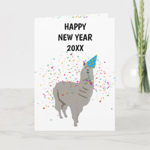 Llama Partying - Animals Holiday New Years Card