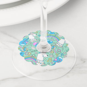 llama pattern 2 wine glass tag