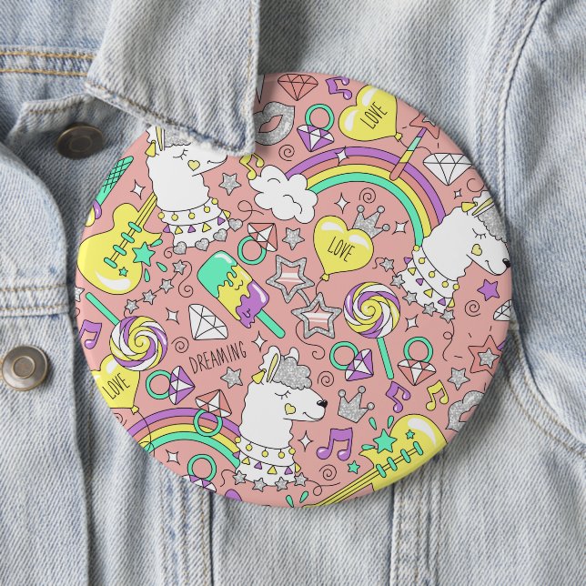 llama pattern 3 6 inch round button (In Situ)