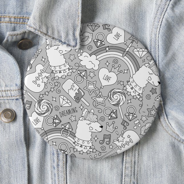 llama pattern 4 6 inch round button (In Situ)