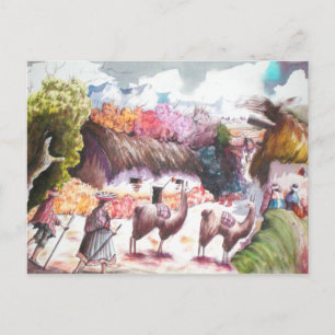 Llama Picture Peru village Postcard