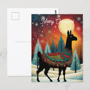 Llama Pine Tree Christmas Holiday Postcard