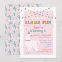 Llama Pink Birthday Party Invitation