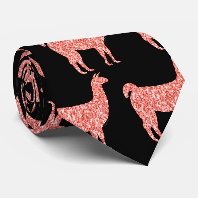 Llama pink coral glitter Sparkles pattern black Tie (Rolled)