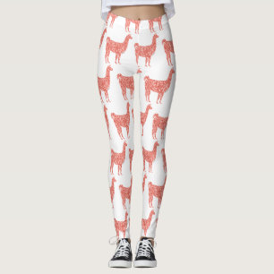 Llama pink coral glitter Sparkles pattern Leggings