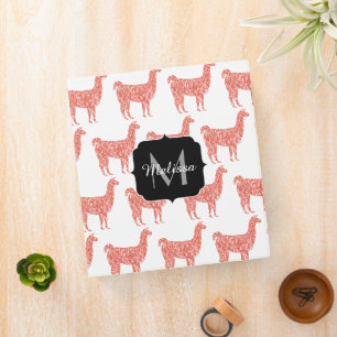 Llama pink coral glitter Sparkles pattern Monogram Binder