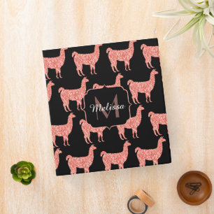 Llama pink coral glitter Sparkles pattern Monogram Binder