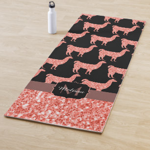 Llama pink coral glitter Sparkles pattern Monogram Yoga Mat