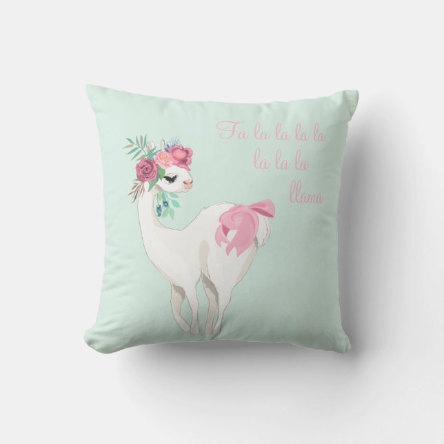 llama Pink Mint Green Cute Christmas Throw Pillow (Front)