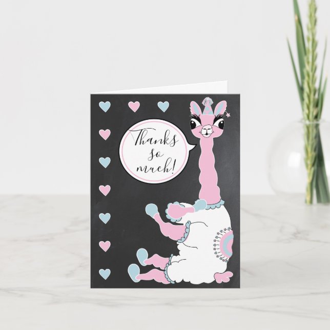 Llama Pink Pajama Girl Birthday Party Sleepover Thank You Card (Front)