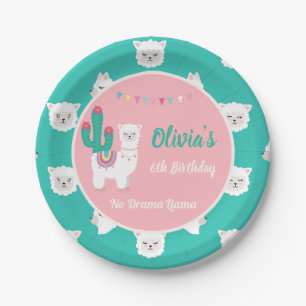 Llama Pink Paper Plate
