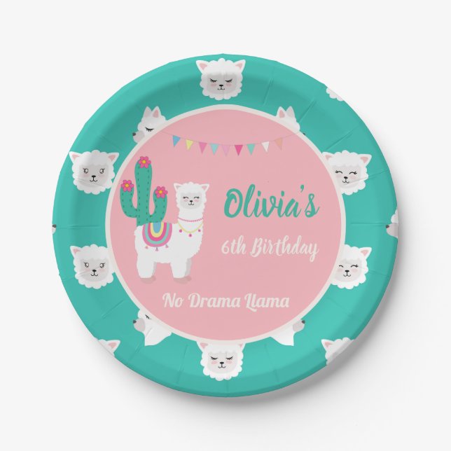 Llama Pink Paper Plate (Front)