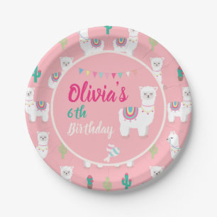 Llama Pink Paper Plate