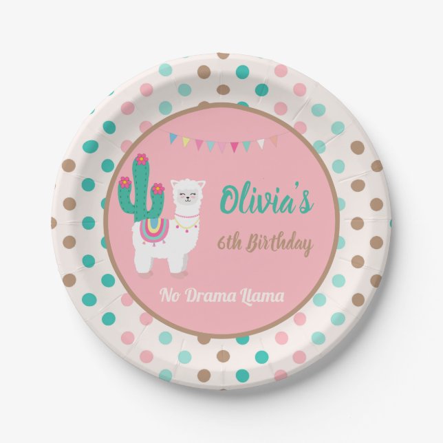 Llama Pink Paper Plate (Front)
