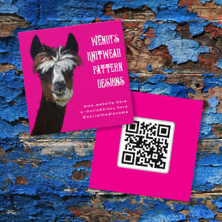 Llama Pink QR code Fiber Business Cards