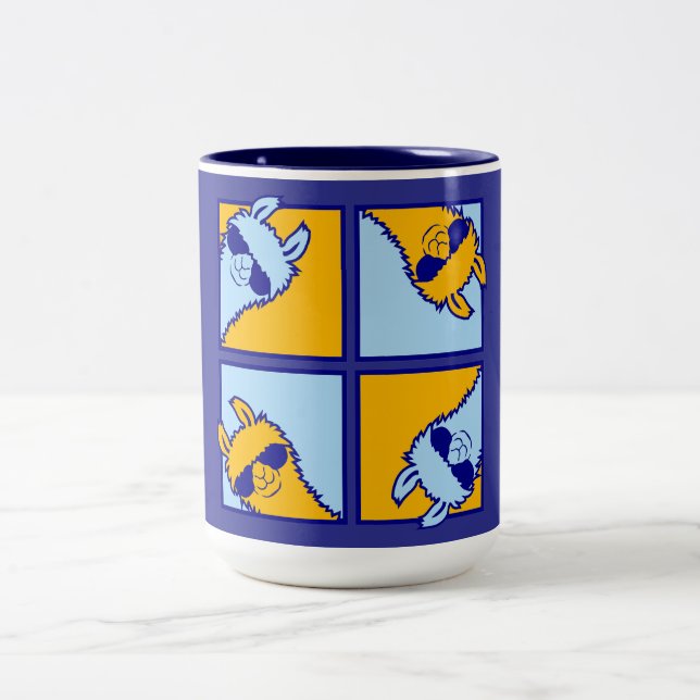 Llama Pop Art Quad Cool Sunglasses Pattern Retro A Two-Tone Coffee Mug (Center)