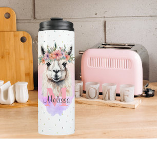Llama Pretty Farm Animal Monogram Wildflower Thermal Tumbler