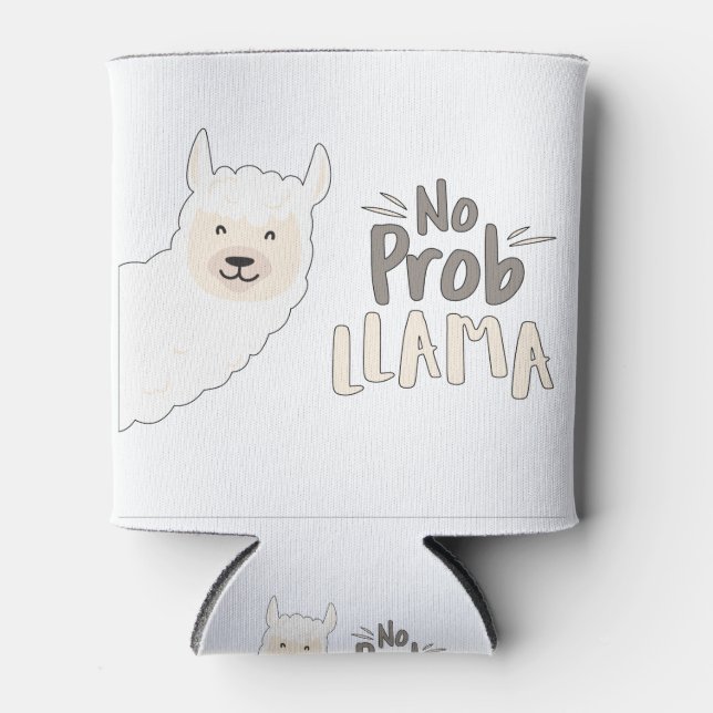 Llama Pun, No Problema Pun, No Probllama Can Cooler (Front)