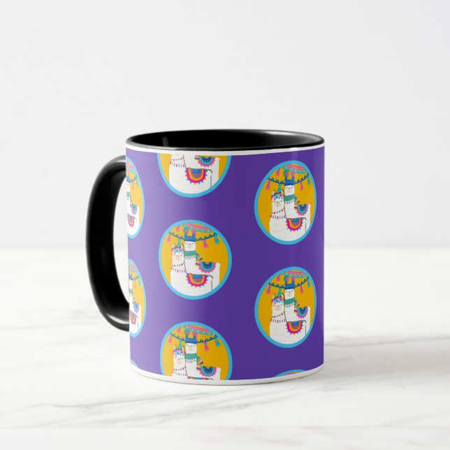Llama Purple Blue Yellow Colourful Birthday Party Mug (Front Left)