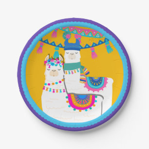 Llama Purple Blue Yellow Colourful Birthday Party Paper Plate