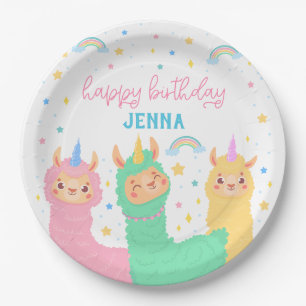 Llama Rainbow and Stars Birthday Party Paper Plate