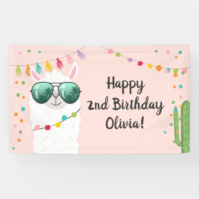 Llama Rama Birthday Party Backdrop Banner Alpaca (Horizontal)