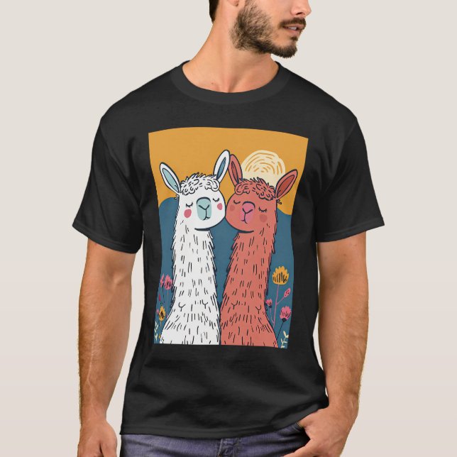 Llama-Rama Romance in Vector Vogue  T-Shirt (Front)