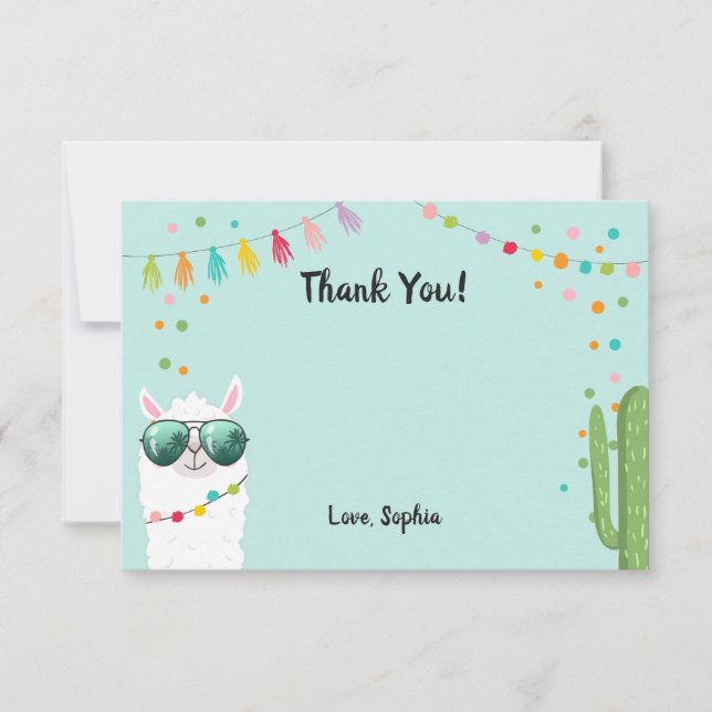 Llama Rama Thank You Card Fiesta Party Alpaca (Front)