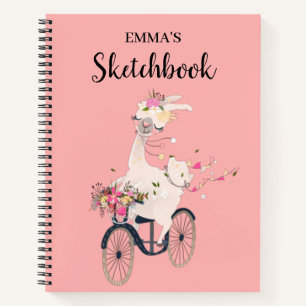 Llama Riding Bicycle Personalized Kids Sketchbook Notebook