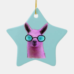 Llama rose Cool ! Ornement de Noël en céramique