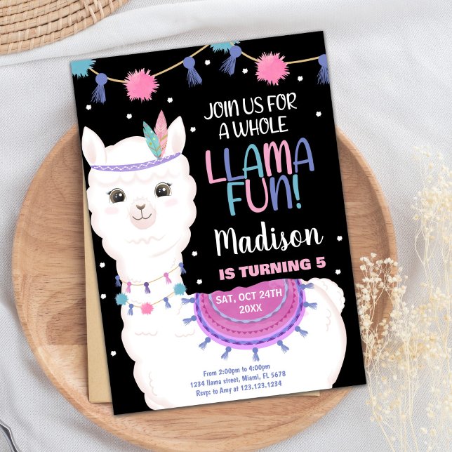 Llama rose Fun Llama Invitations Anniversaire (Pink Llama Fun Llama Birthday Invitations)