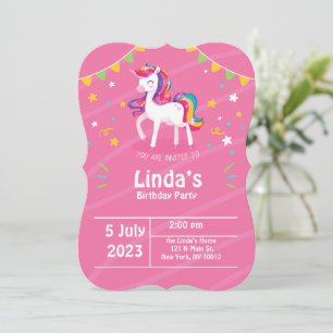 llama rose licorne Anniversaire Invitation