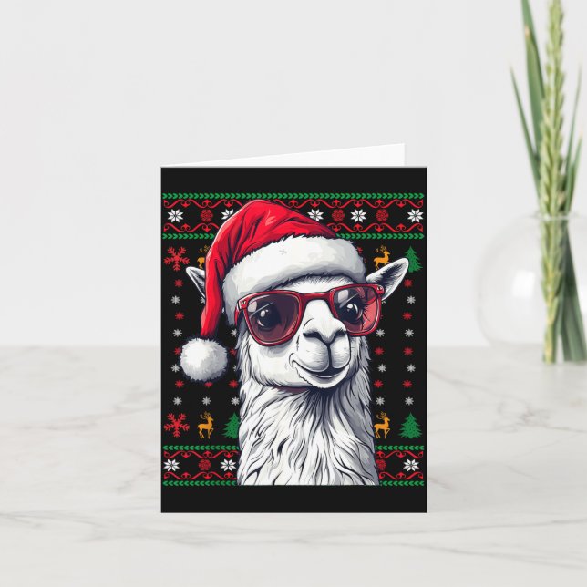 Llama Santa Hat Ugly Christmas Funny Holiday Llama Card (Front)