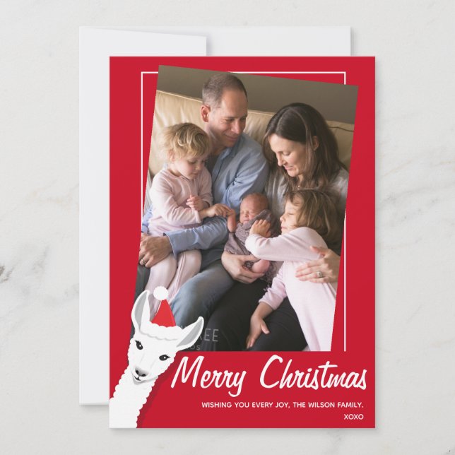 Llama Santa Photo Christmas Holiday Card (Front)