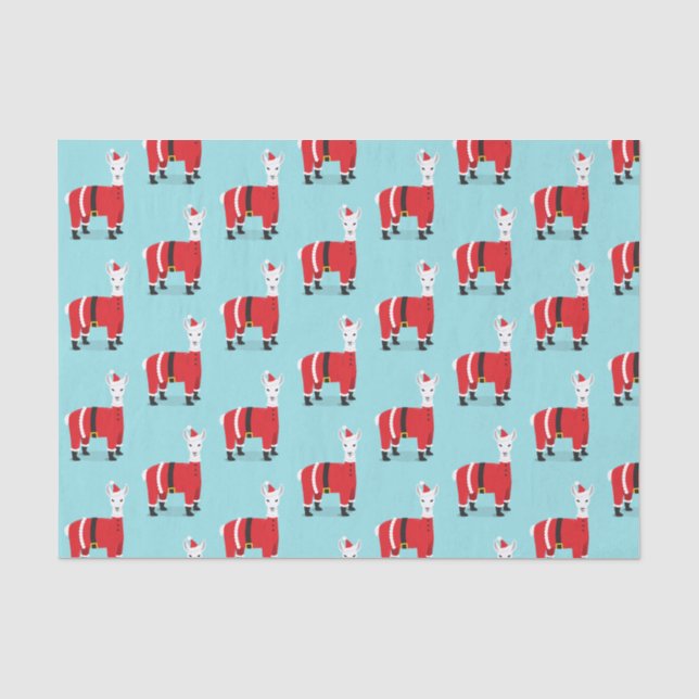 Llama Santa Red Blue Christmas Tissue Paper (Front)